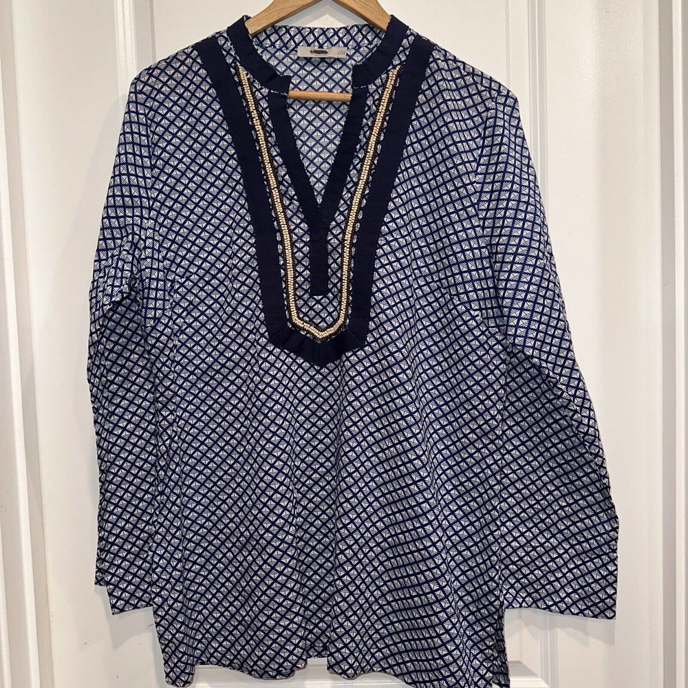 Dalia Collection Womens Large Tunic Shirt Long Sleeve Top Lightweight Boho Check